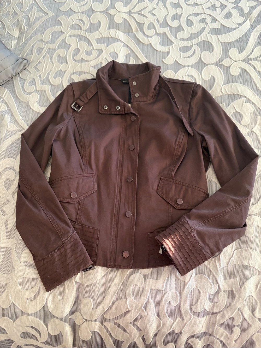 White House Black Market Women's Chocolate Brown Moto Jacket